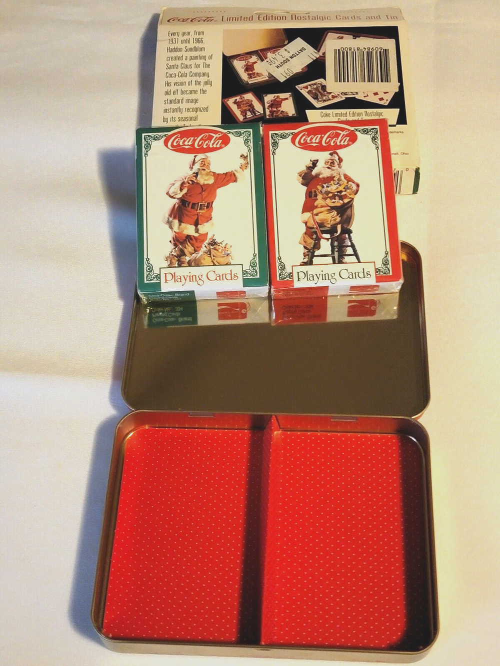 Coca-Cola Nostalgia Playing Cards - 2 Decks in Collectible Tin - Santa 1994